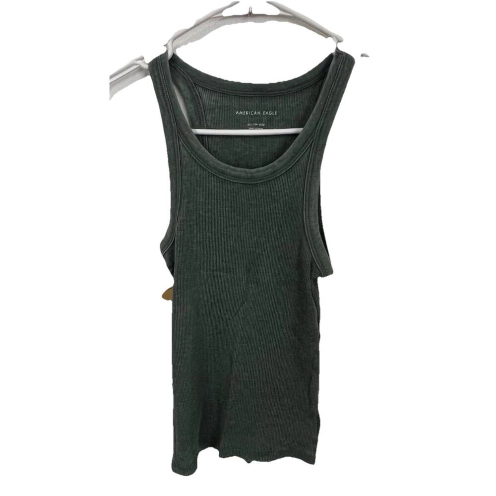American Eagle Women's Green Ribbed Tank Top Casual Sleeveless Stretch Size XXS